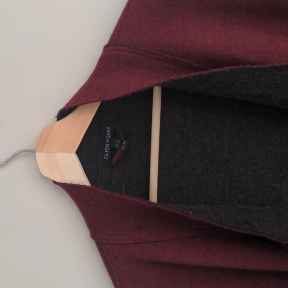 Eileen Fisher Burgundy/Gray Long Wool Moto Sweater Cardigan Jacket - Picture 4 of 7